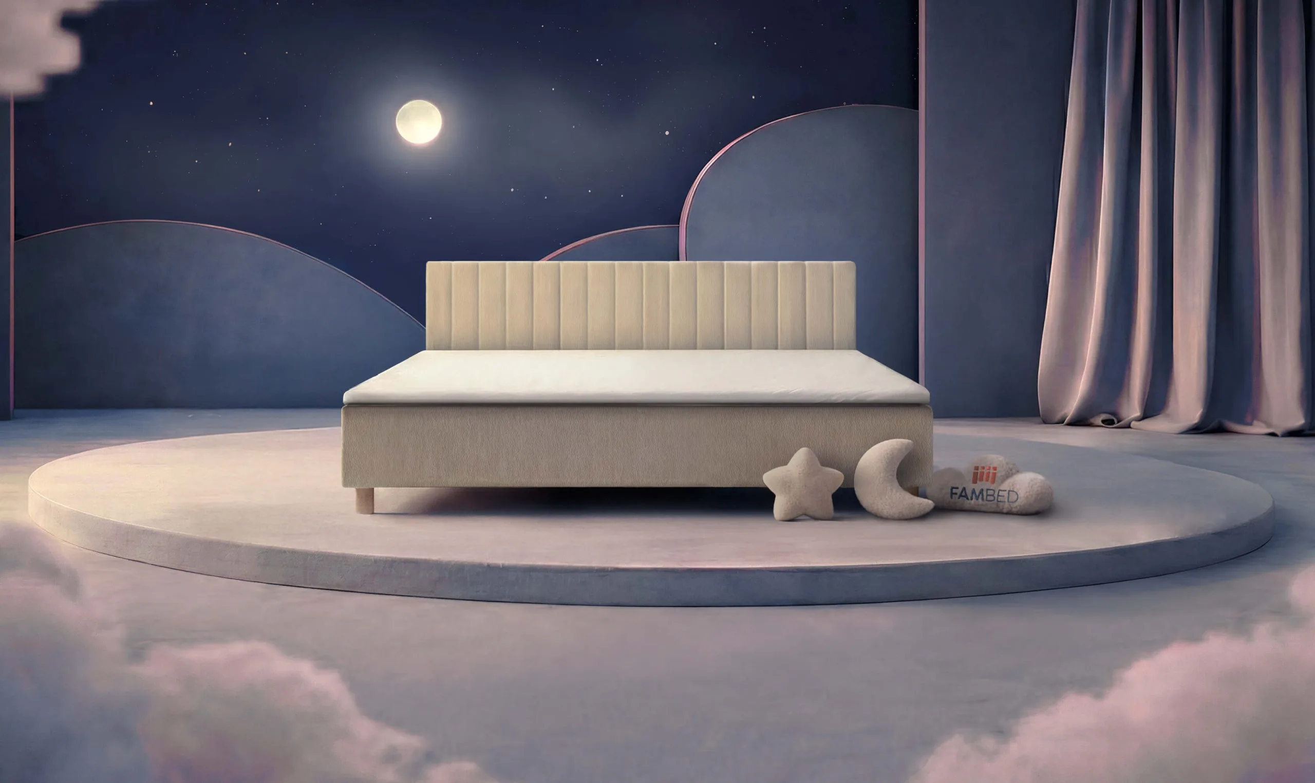 240 cm pločio FAMBED® šeimos lova, vaizdas įstrižai iš priekio