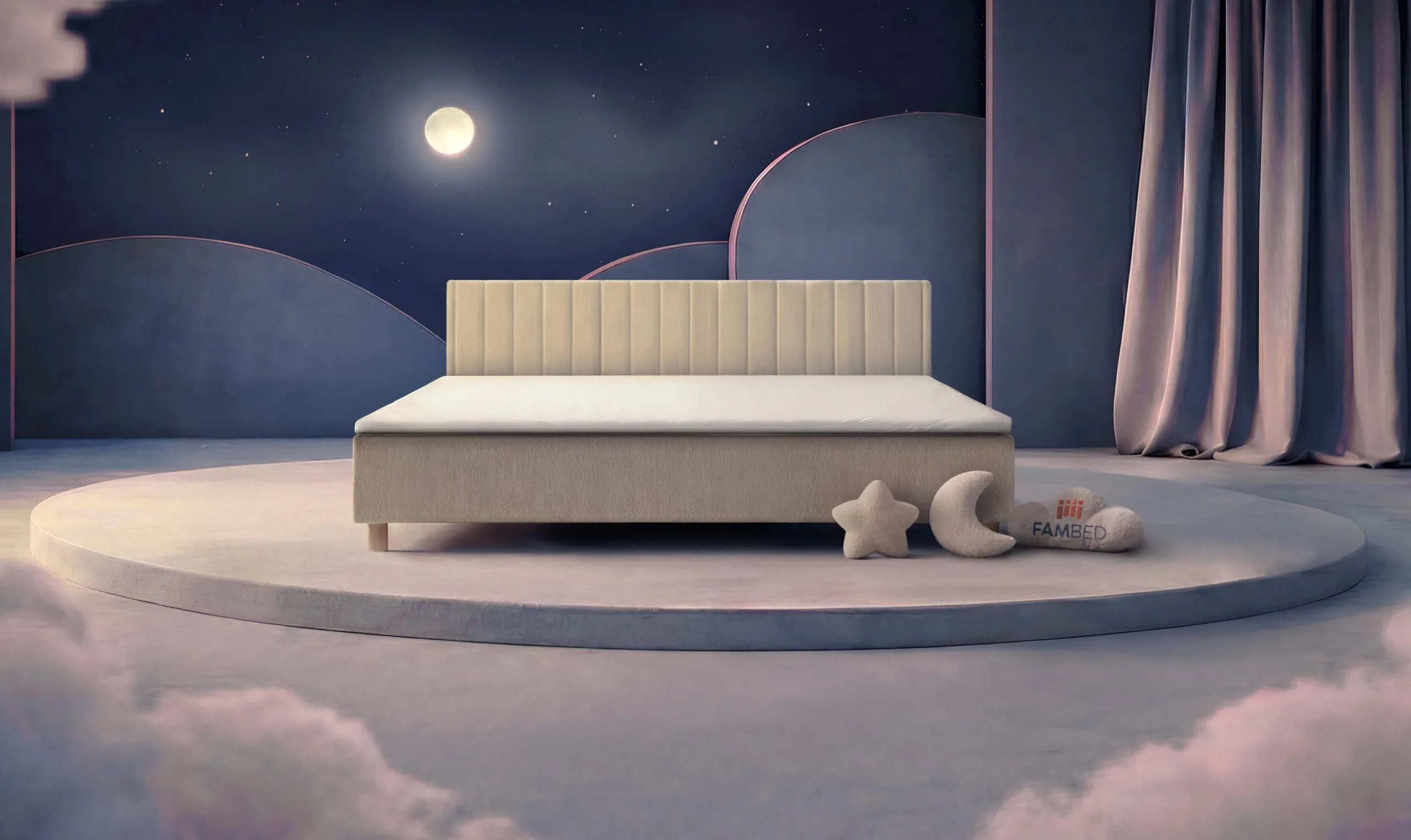 250 cm pločio FAMBED® šeimos lova, vaizdas įstrižai iš priekio