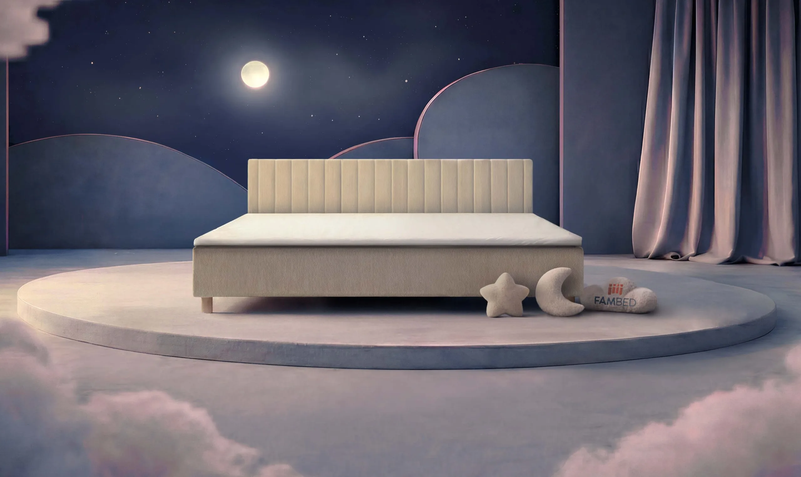 260 cm pločio FAMBED® šeimos lova, vaizdas įstrižai iš priekio
