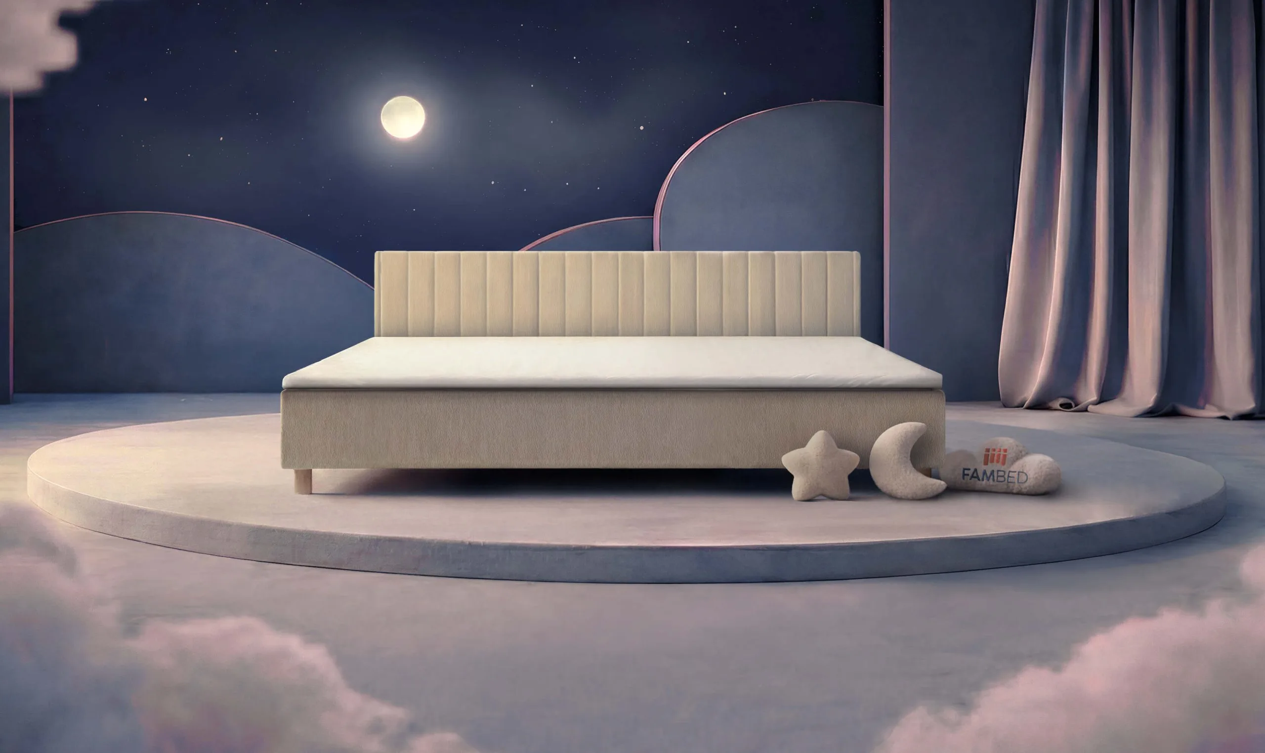 280 cm pločio FAMBED® šeimos lova, vaizdas įstrižai iš priekio