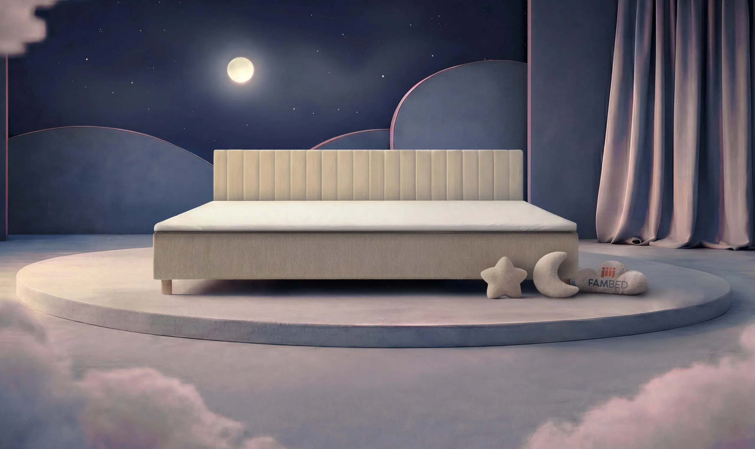 300 cm pločio FAMBED® šeimos lova, vaizdas įstrižai iš priekio
