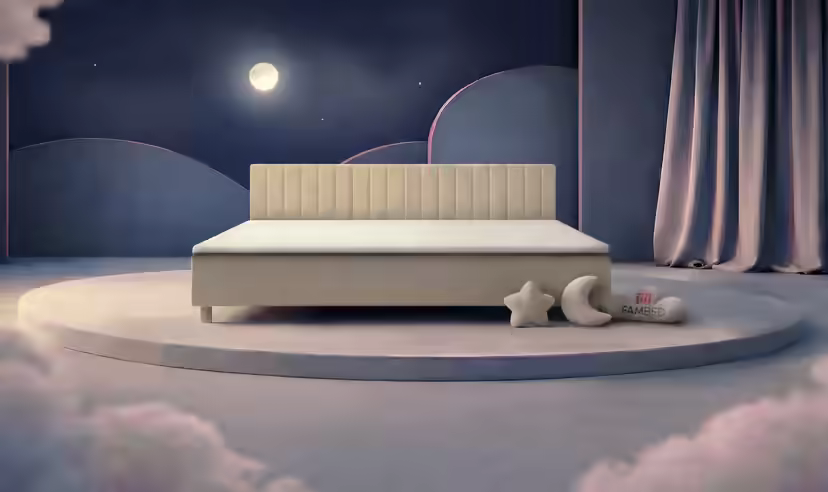 bežinė spalvos FAMBED šeimos lova, 270 × 200 cm, su lovos galvūgaliu